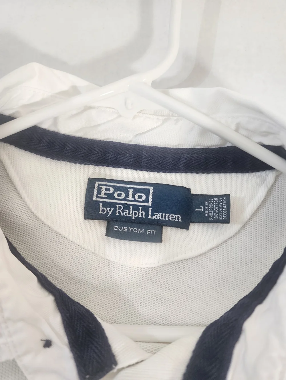 Ralph Lauren Men Vintage Naval Patch Polo Shirt White Long Sleeve Custom Fit L